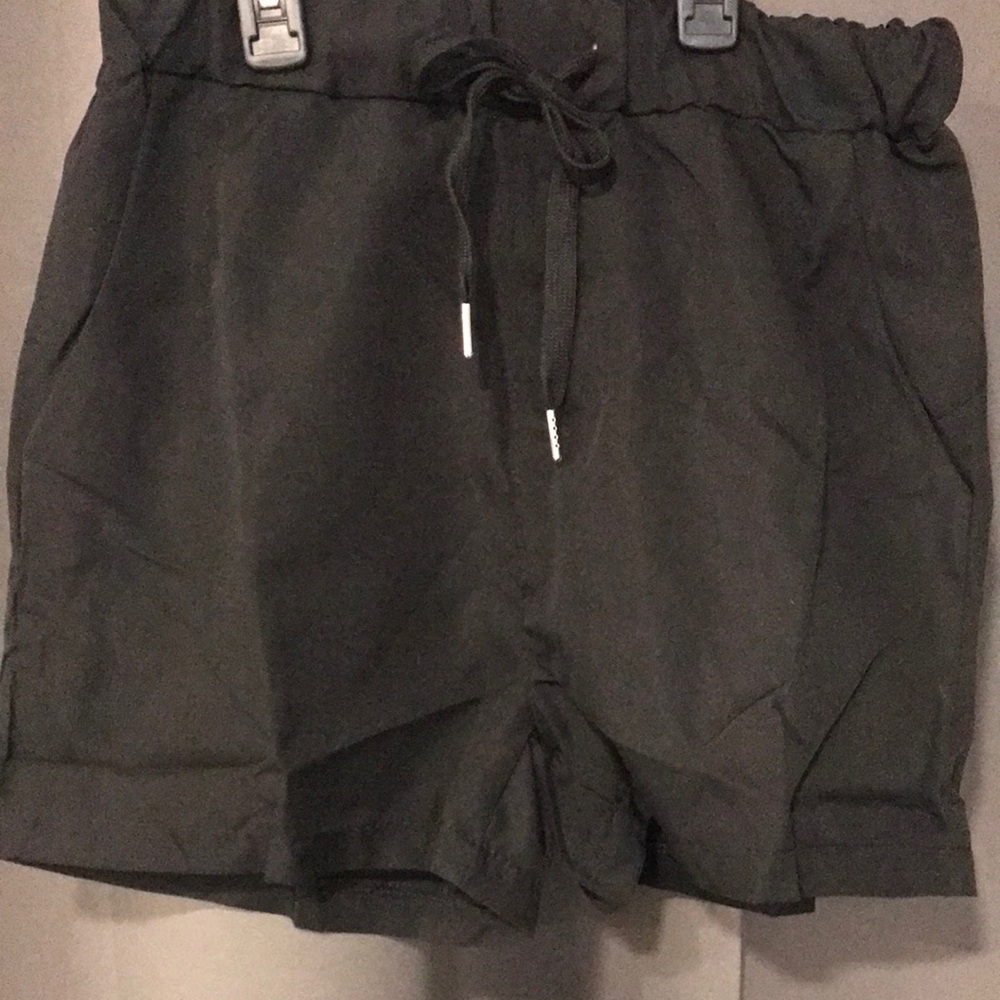 High Waist Black Shorts with Elastic Waistband